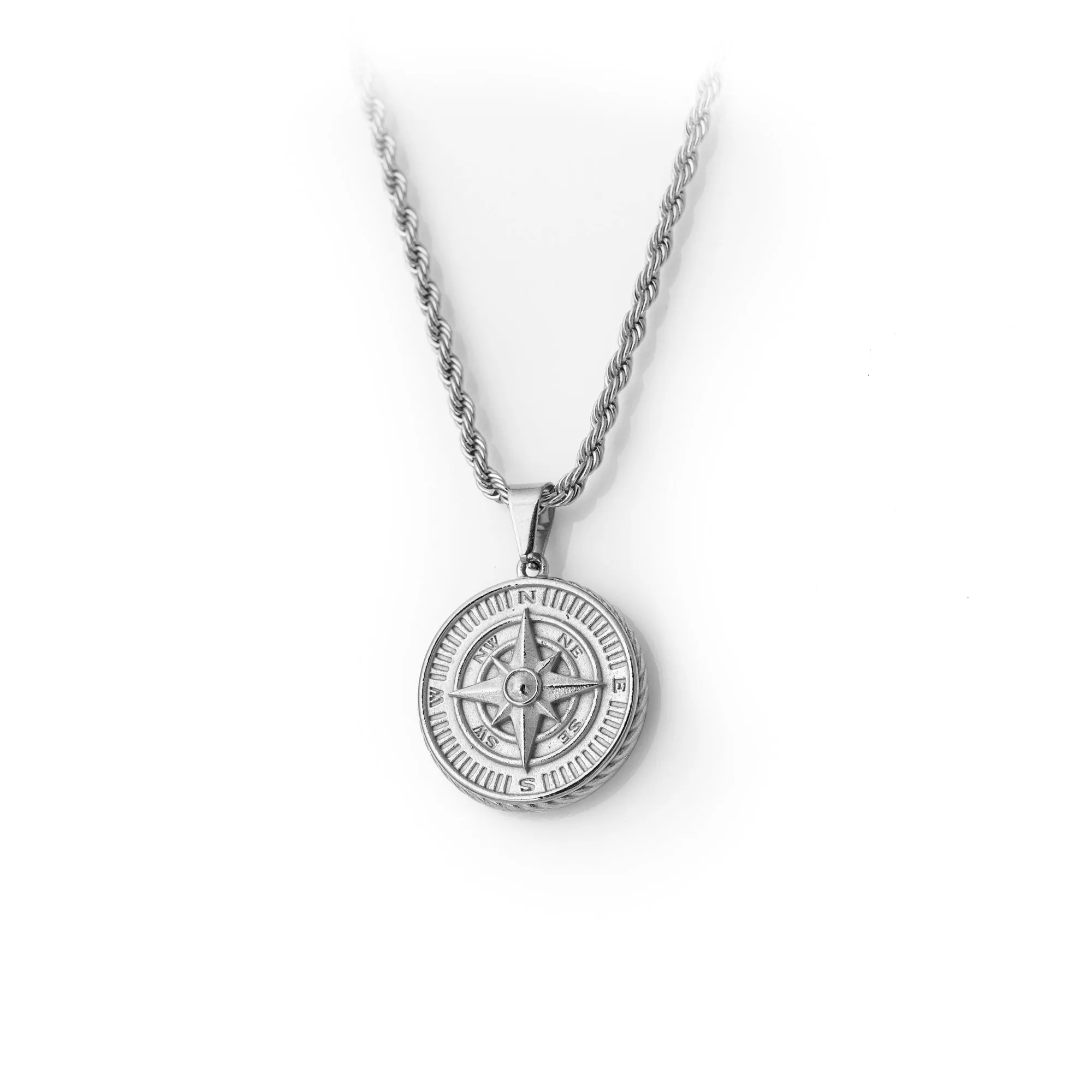 White Gold Compass Necklace