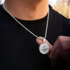 White Gold Compass Necklace