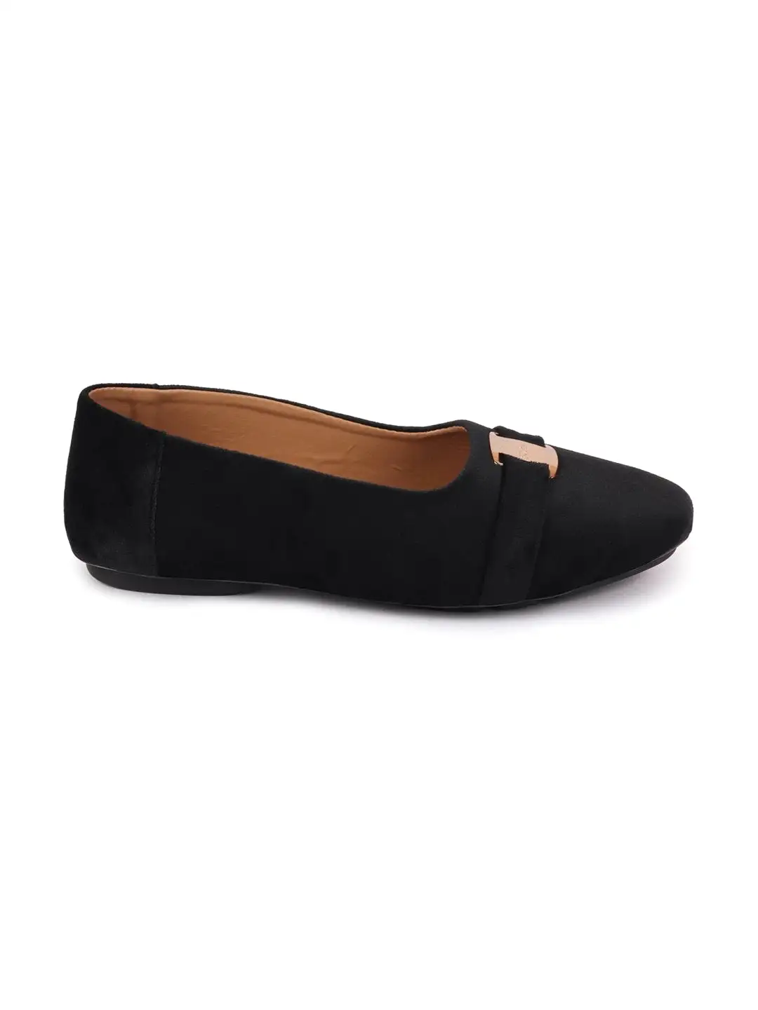 Women Black Buckle Slip On Ballerina