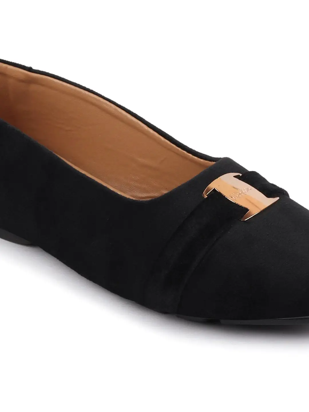 Women Black Buckle Slip On Ballerina