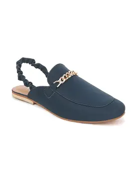 Women Blue Chain Knitted Flat Mules with Elastic Closure