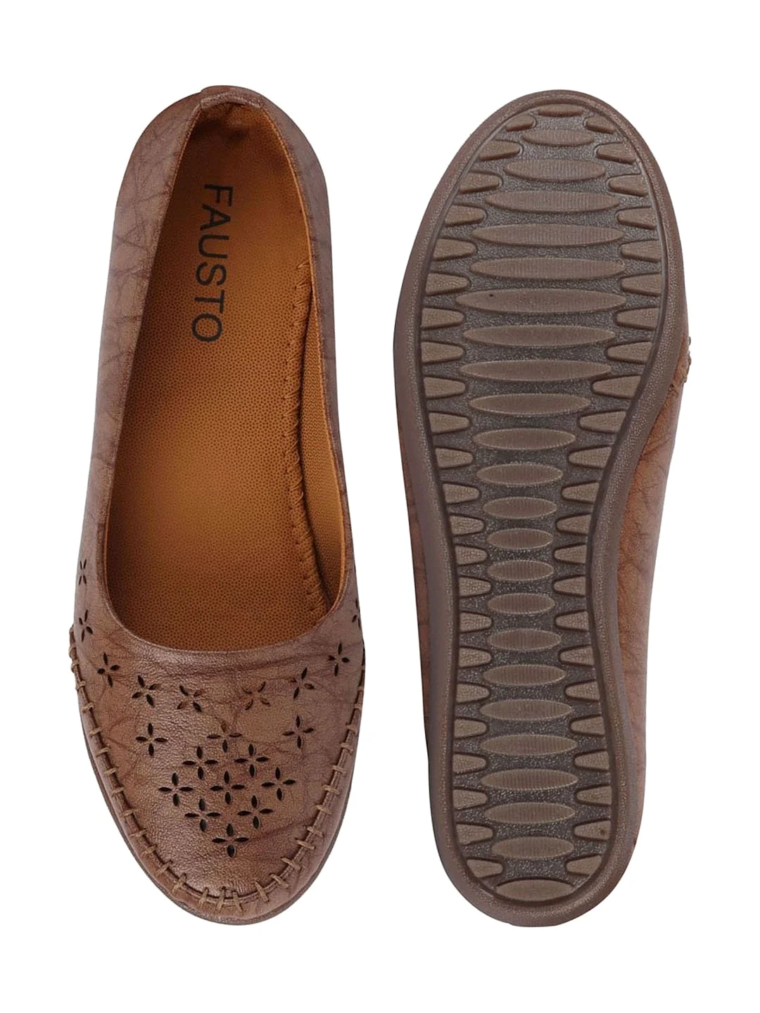 Women Brown Flat Slip On Ballerina