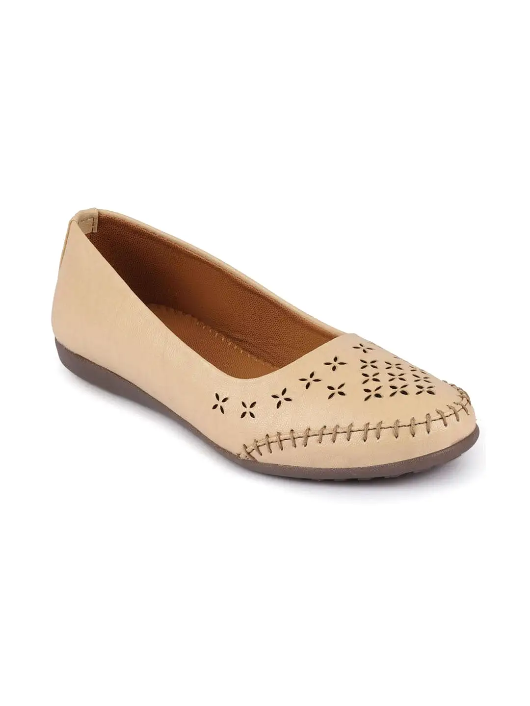 Women Cream Flat Slip On Ballerina