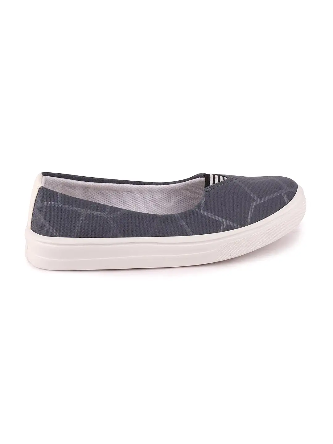 Women Grey Casual Canvas Slip-On Ballerina