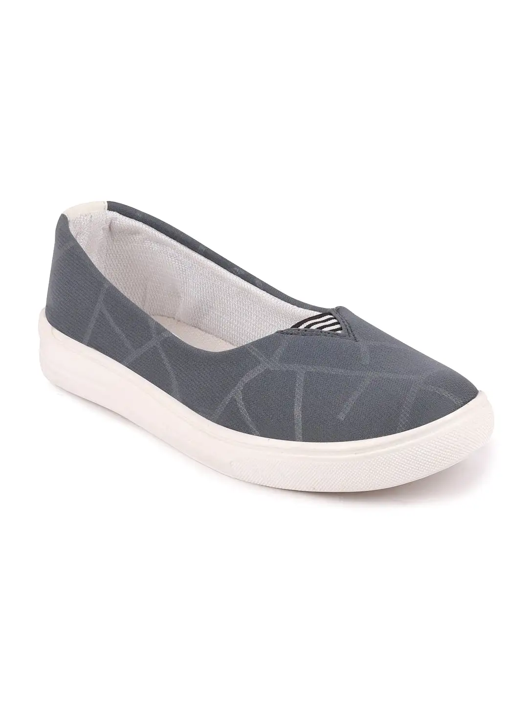 Women Grey Casual Canvas Slip-On Ballerina