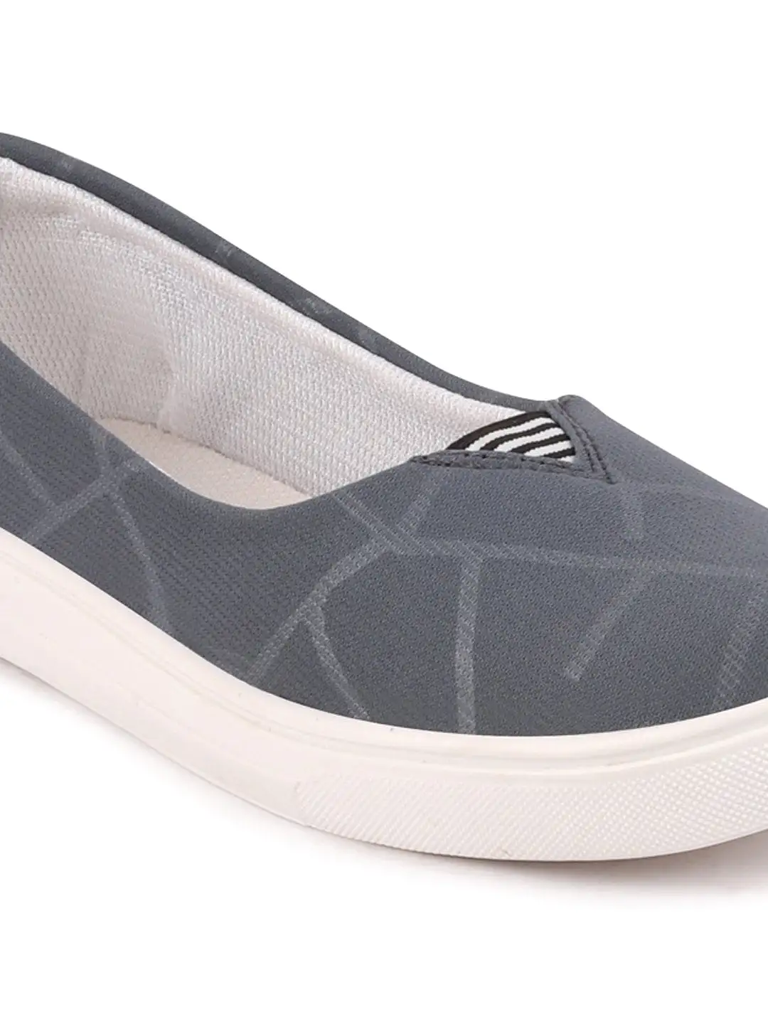 Women Grey Casual Canvas Slip-On Ballerina