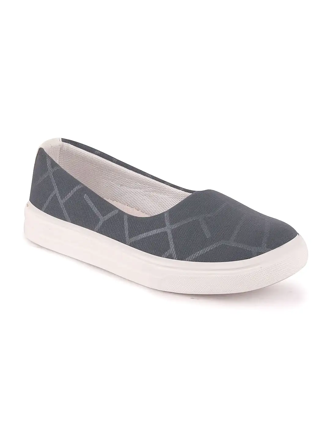 Women Grey Casual Canvas Slip-On Ballerina