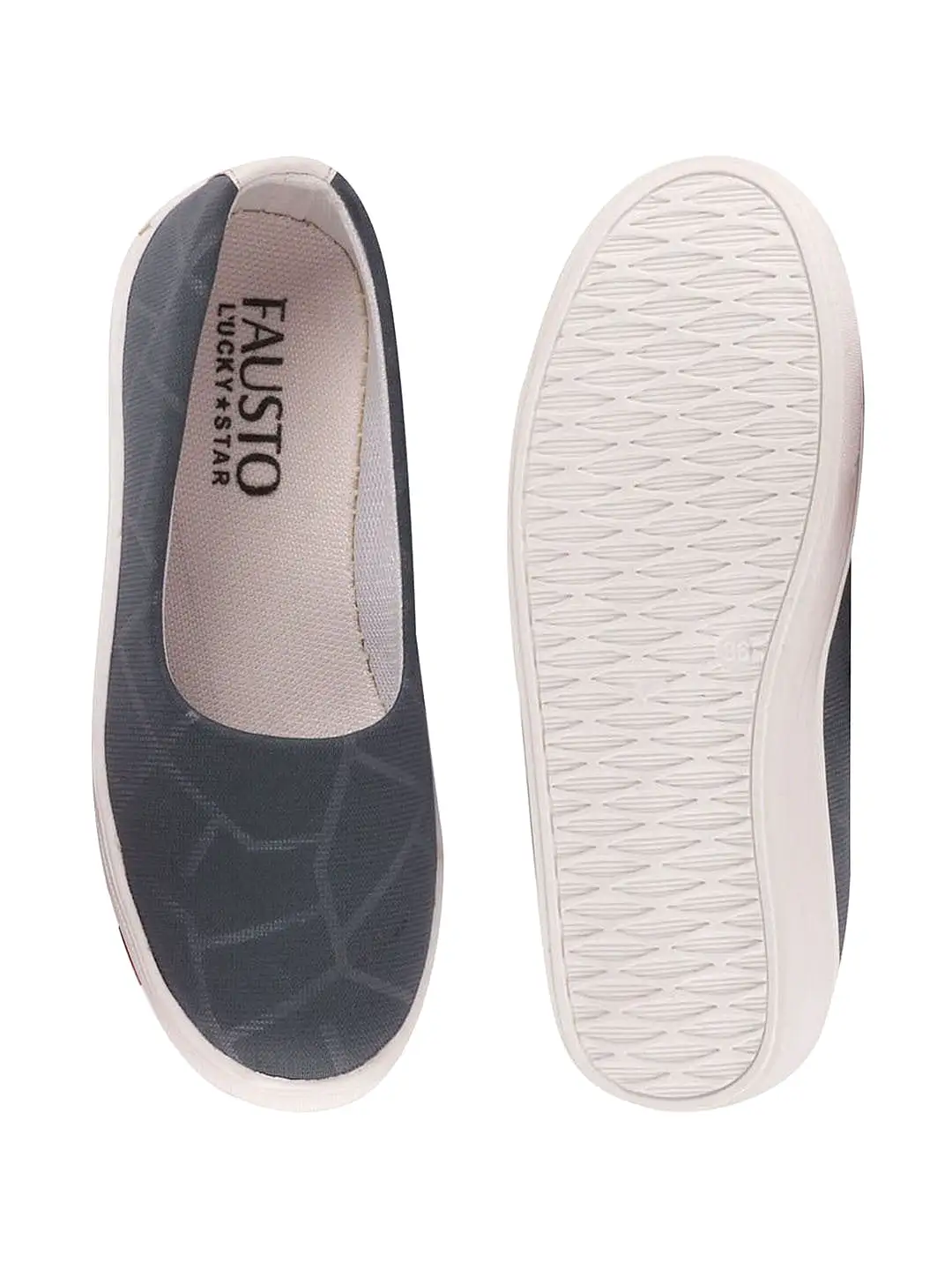 Women Grey Casual Canvas Slip-On Ballerina