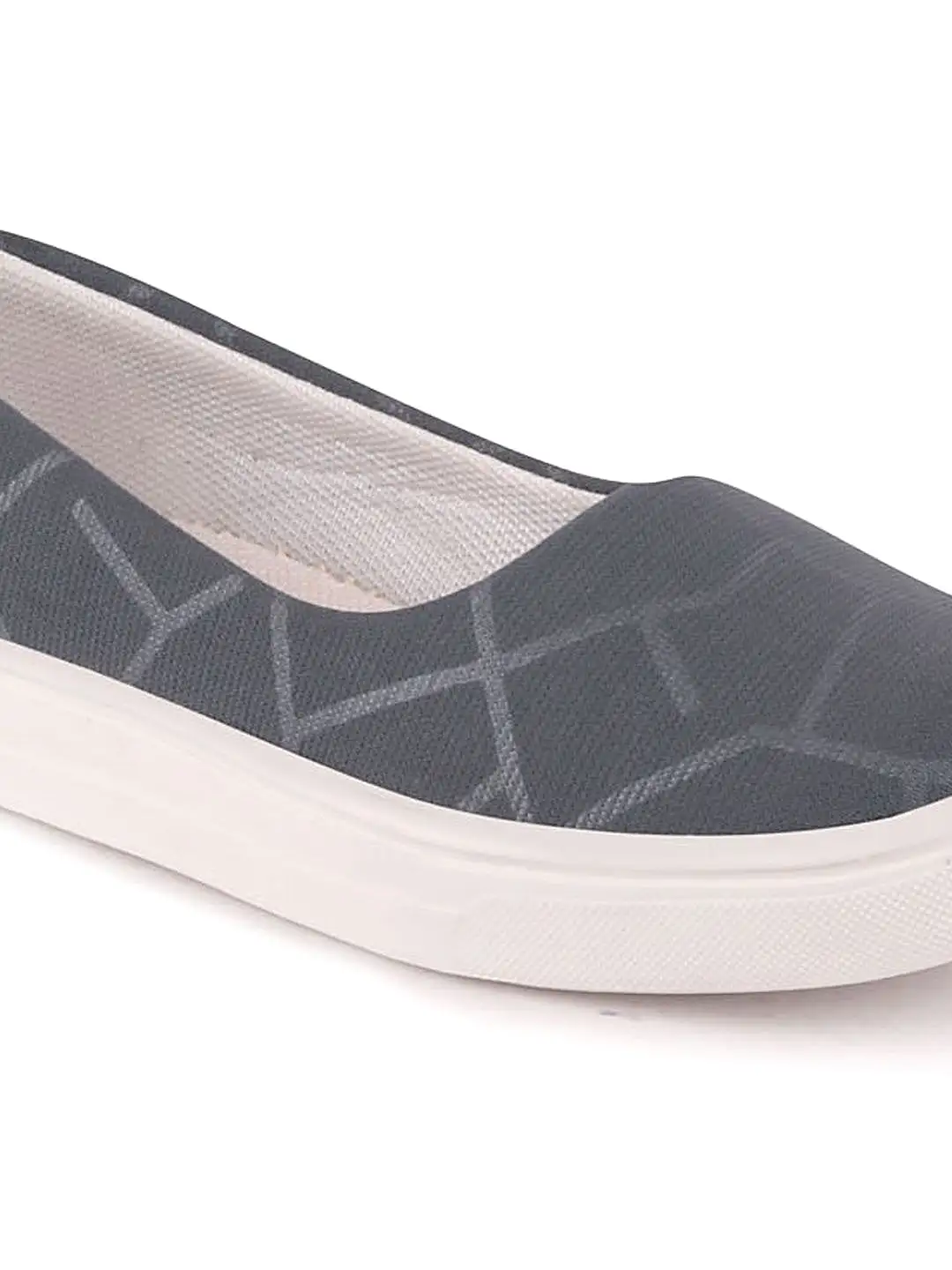 Women Grey Casual Canvas Slip-On Ballerina