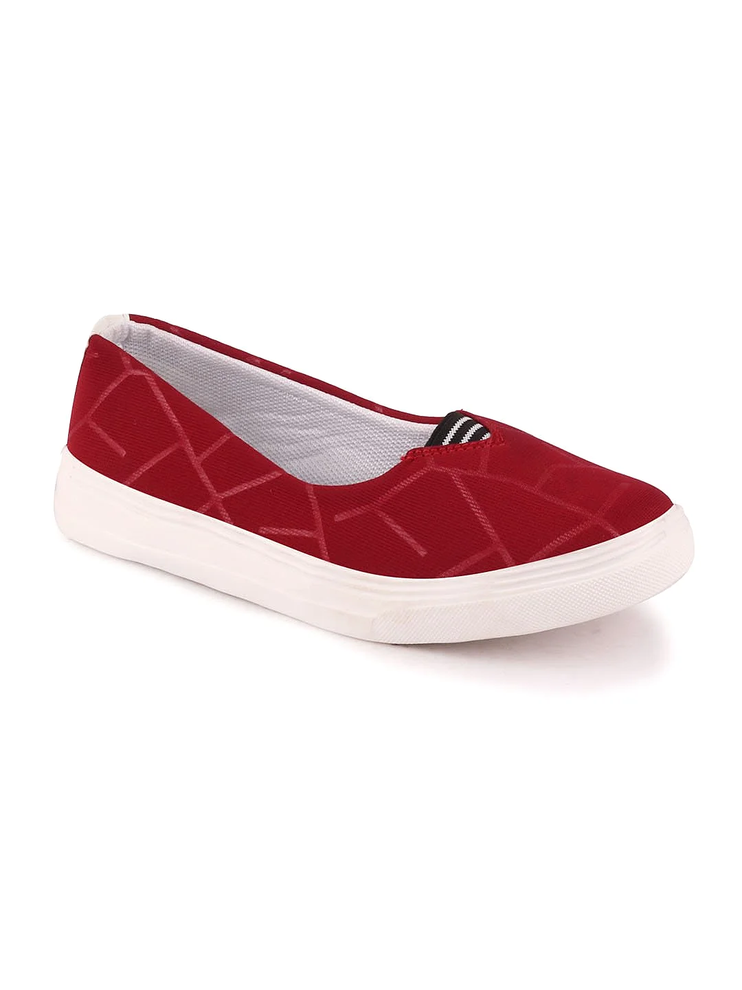 Women Maroon Casual Canvas Slip-On Ballerina