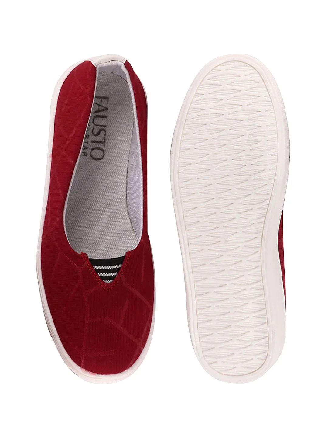 Women Maroon Casual Canvas Slip-On Ballerina