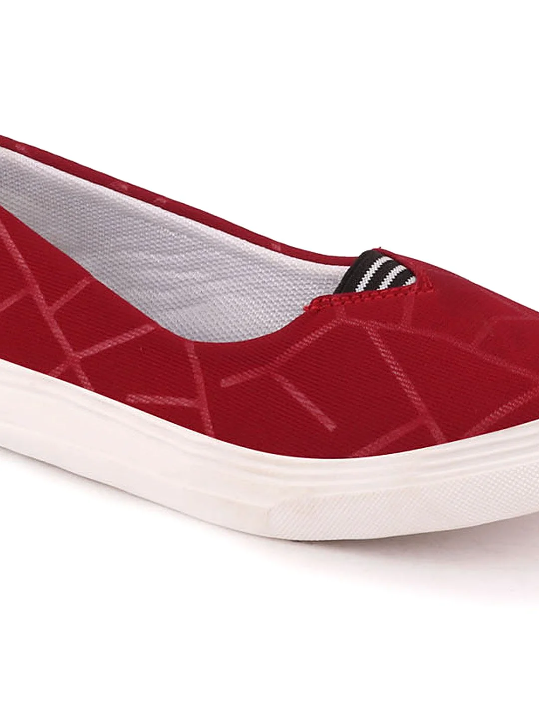 Women Maroon Casual Canvas Slip-On Ballerina