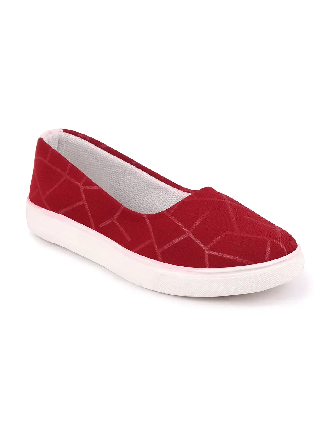 Women Maroon Casual Canvas Slip-On Ballerina