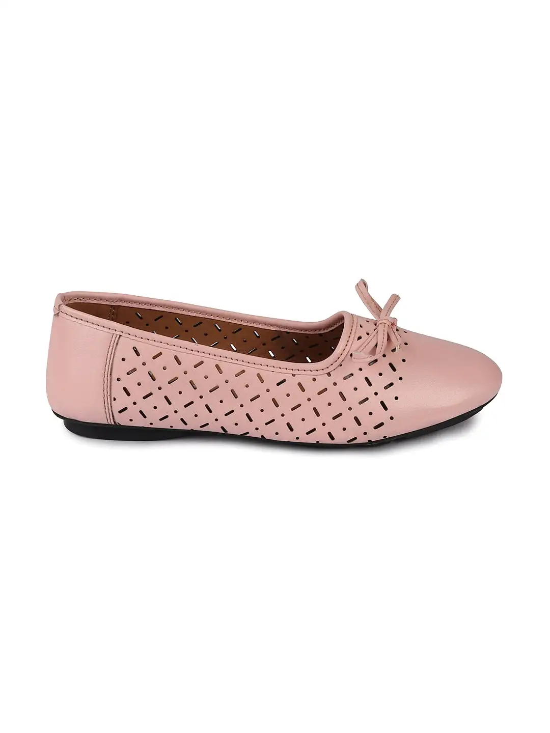 Women Pink Tassel Laser Cut Slip On Ballerina