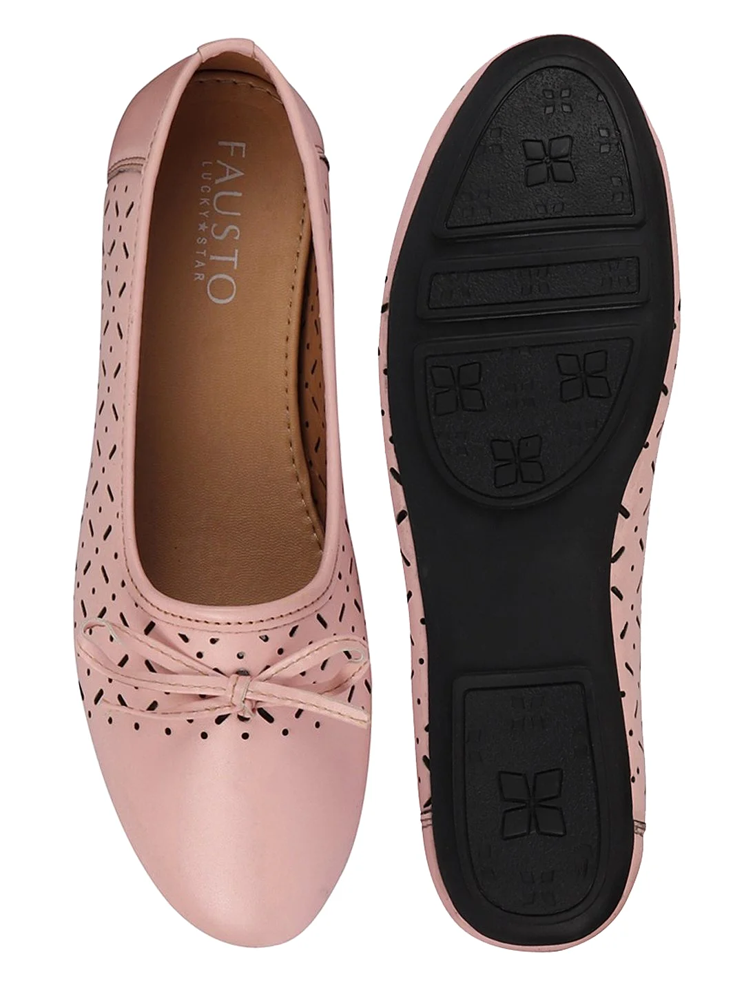 Women Pink Tassel Laser Cut Slip On Ballerina