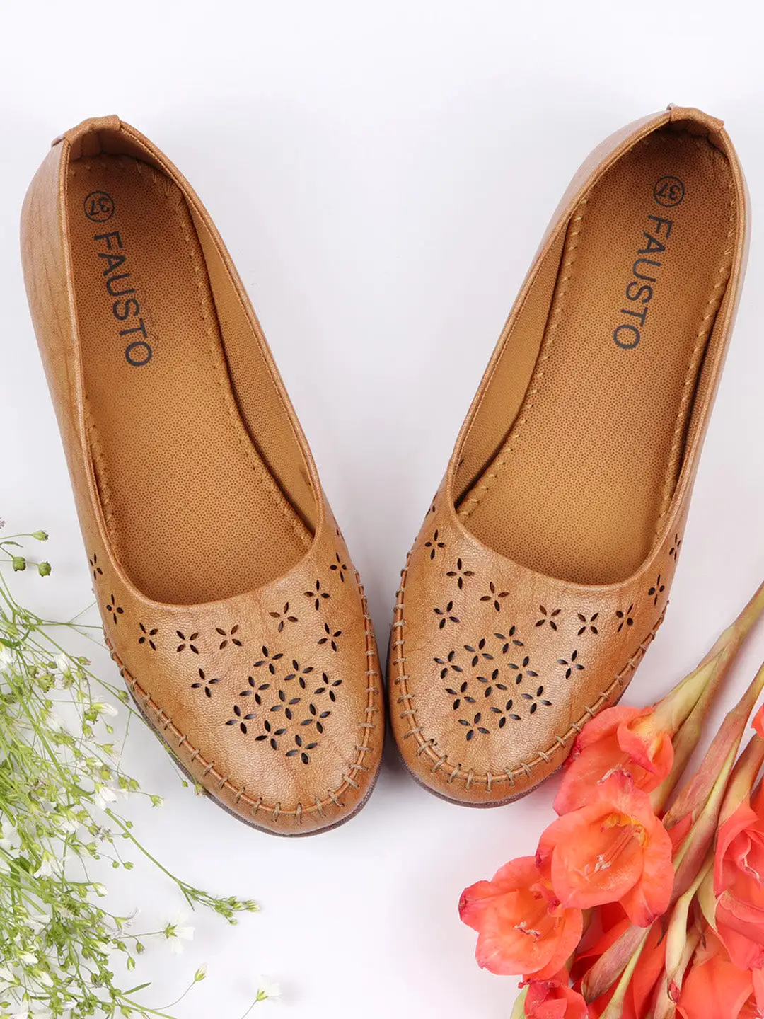 Women Tan Flat Slip On Ballerina