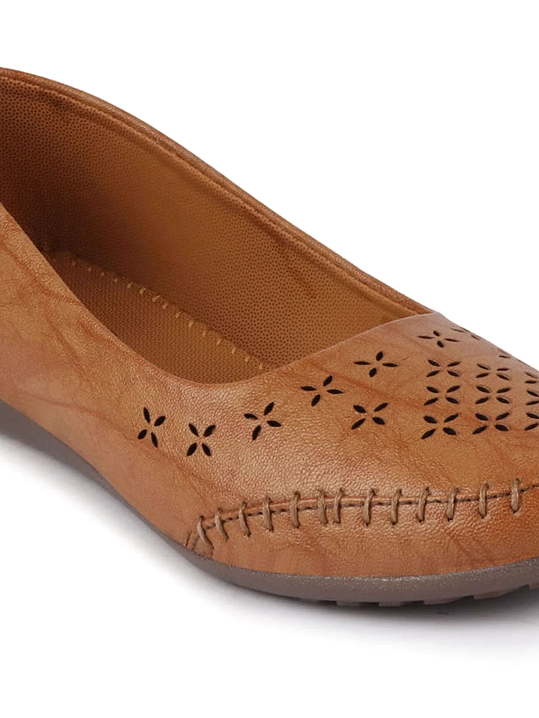 Women Tan Flat Slip On Ballerina